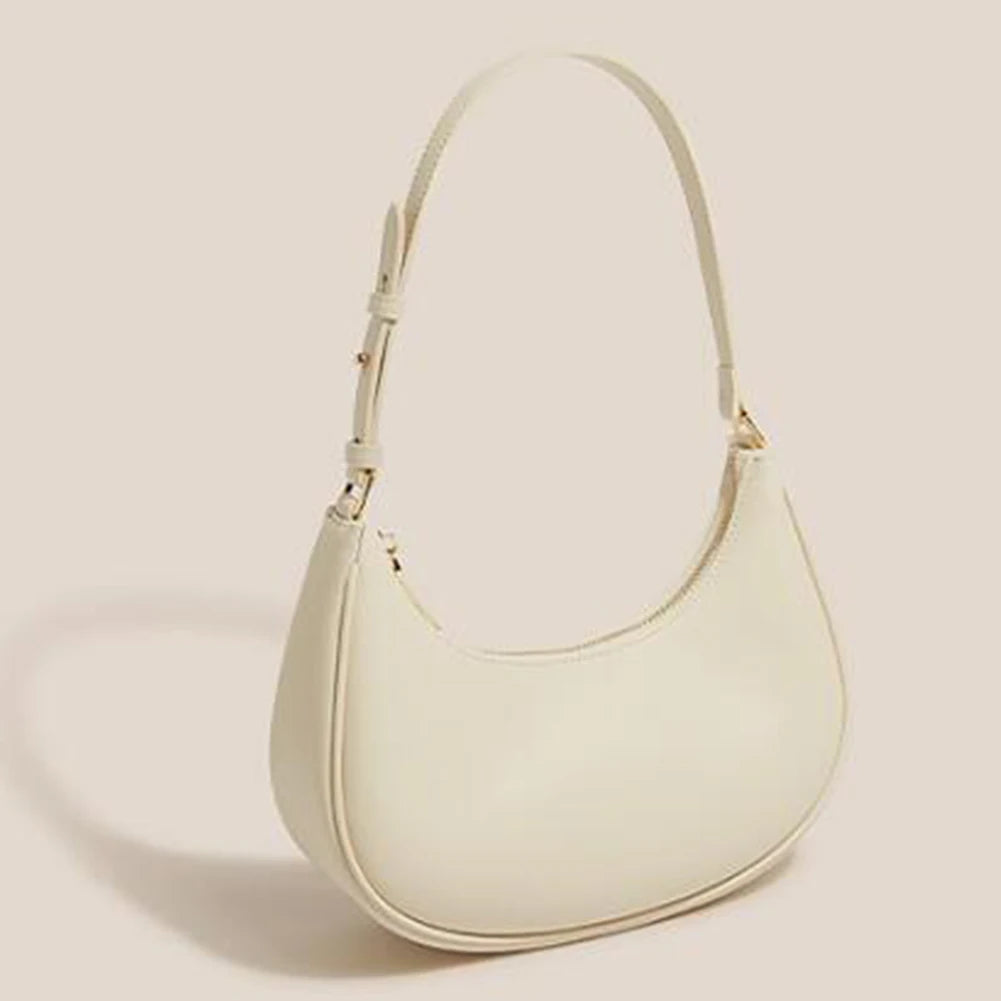 Half-Moon PU Leather Under-Arm Small Tote Bag – Women’s Solid Colour Casual Shoulder