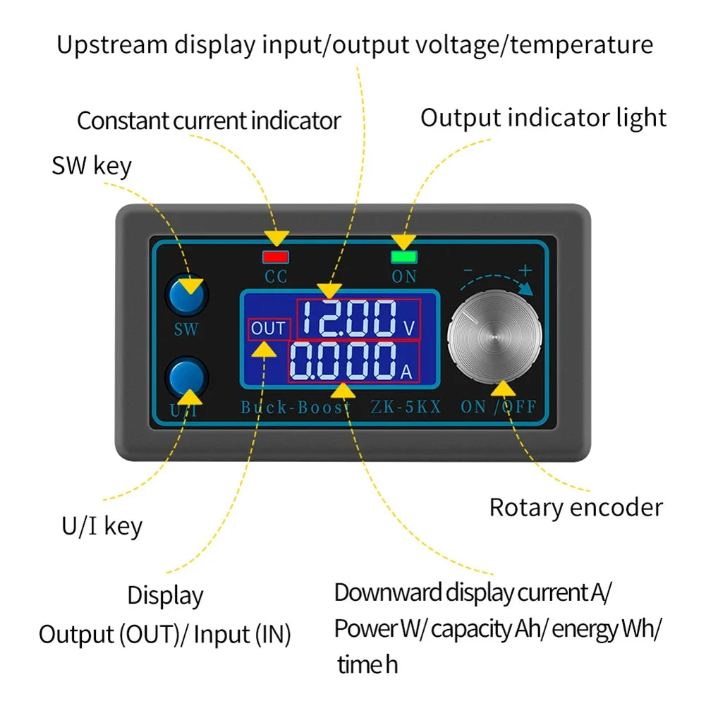 ZK-5X DC Automatic Voltage Regulator – 5A Adjustable Laboratory Power Supply, 0–36V 80W DC-DC Buck Boost Converter Module