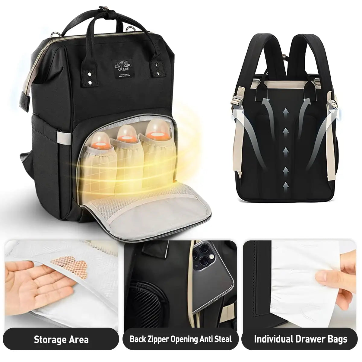 Alone Baby Care Backpack – Large-Capacity Waterproof Mommy & Baby Nappy Backpack Travel Bag 🎒👶