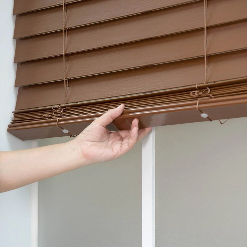 Cordless Faux Wood Blinds – 2-Inch Room Darkening Window Treatment in Dark Oak | Moisture-Resistant, Durable & Easy to Install