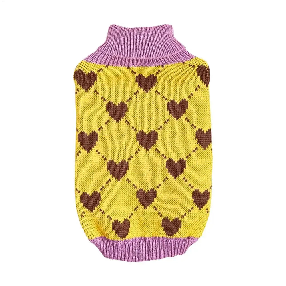 Dog Sweater – Cozy Turtleneck Pullover with Heart Design for Puppies & Cats (Winter Knitwear)