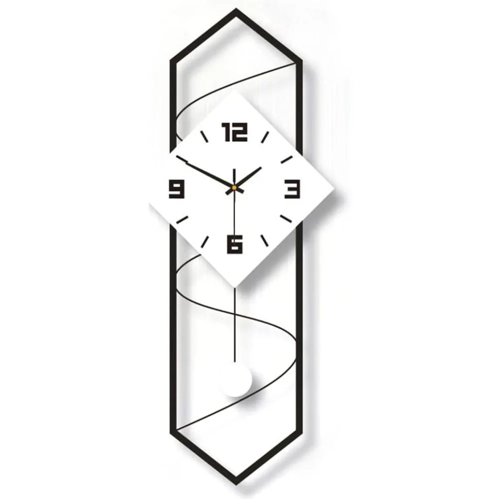Modern Swing Pendulum Wall Clock – Silent Quartz Metal Wall Clock with Hook | Large Minimal Home Décor Clock