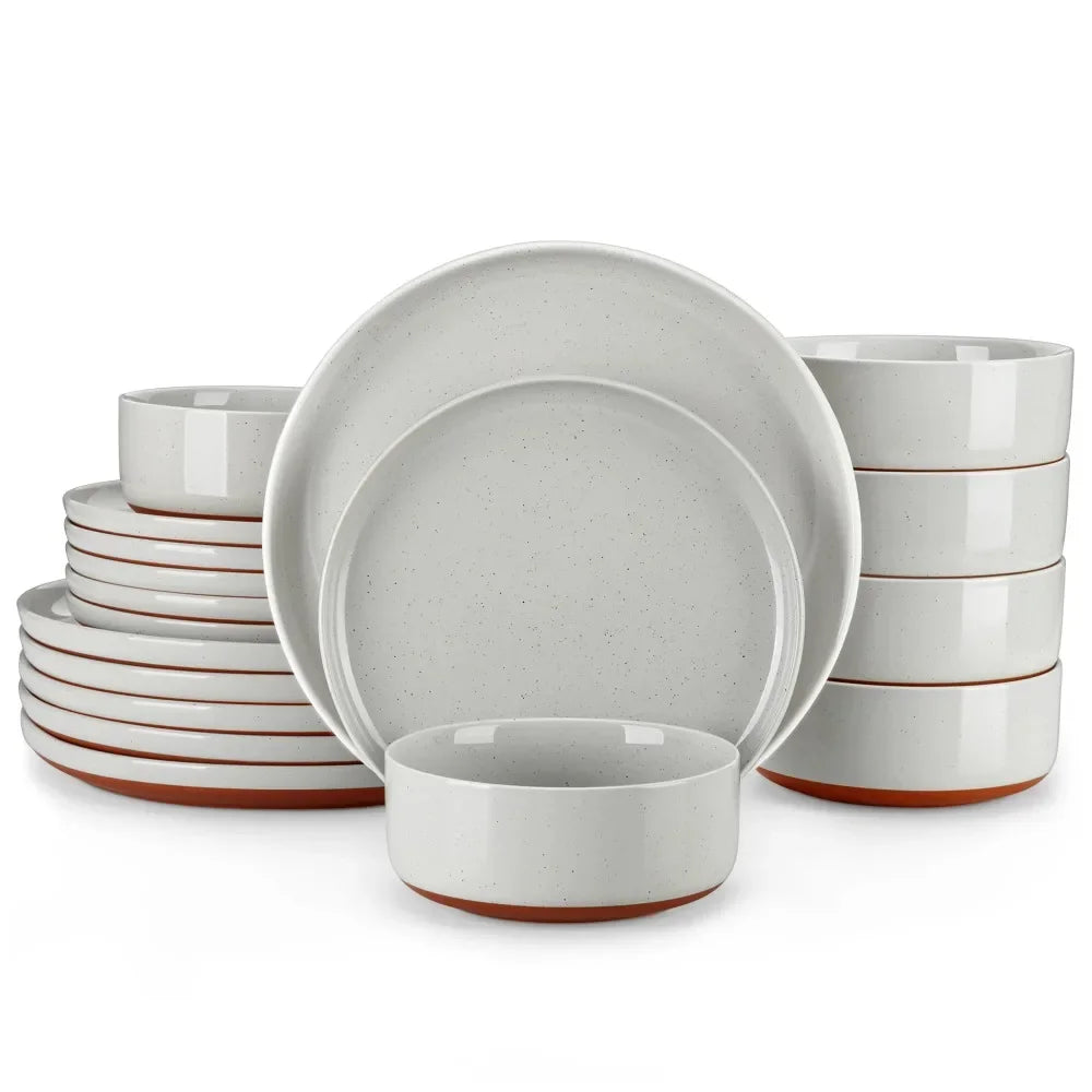 MALACASA Tara 18-Piece Stoneware Dinnerware Set – Rustic Modern Tableware for 6