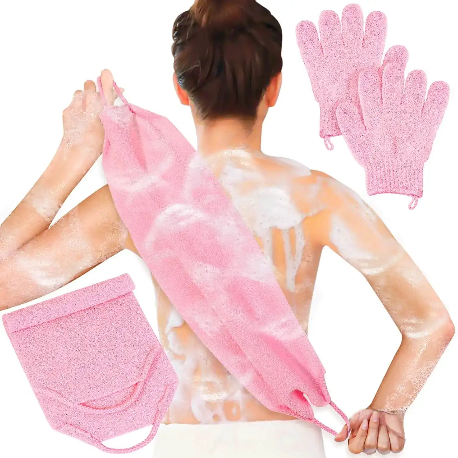 S&R PLKOP Exfoliating Body Scrubber & Gloves Set – Deep-Exfoliation Shower Gloves for Body, Face & Back