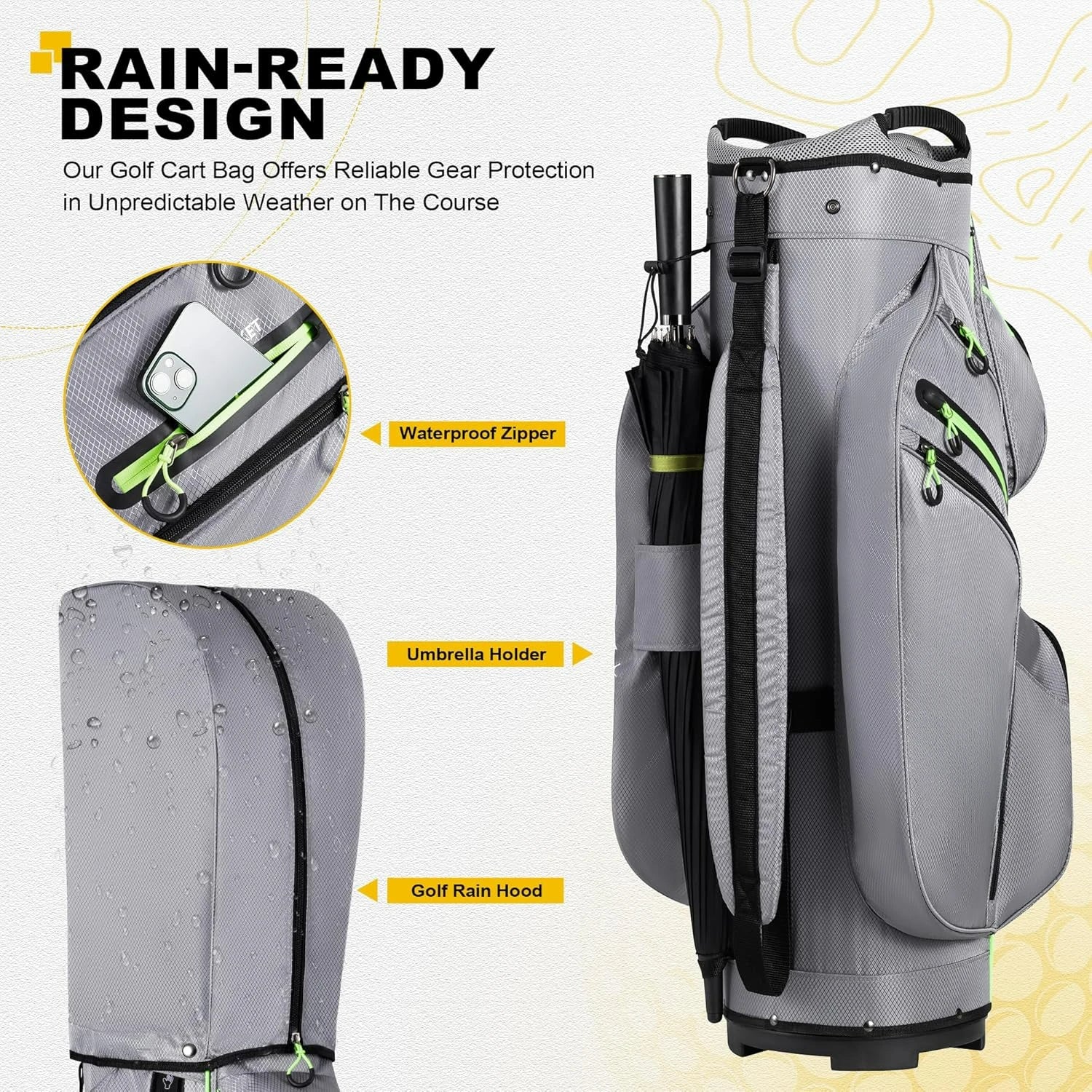 15-Way Organizer Divider Top Golf Cart Bag with Handles & Rain Cover – Large Capacity Club Storage Bag for Men & Women