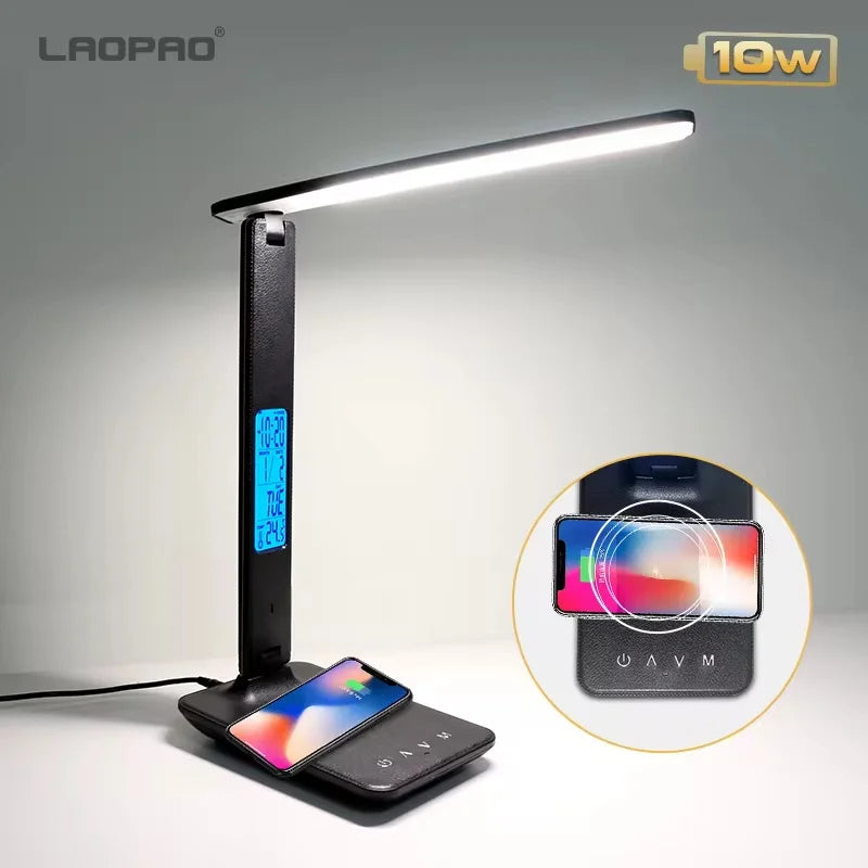 💡 LAOPAO 10W Qi Wireless Charging LED Desk Lamp – Dimmable Sliding Control, USB Port, Auto Timer & Night Light