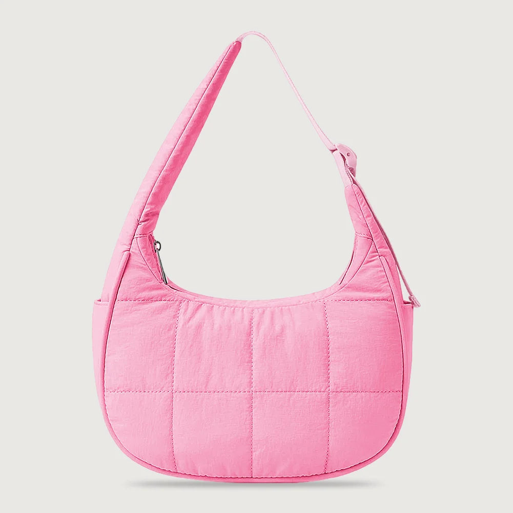 Women’s Quilted Nylon Puffer Crescent Shoulder Bag – Adjustable Strap Crossbody Style