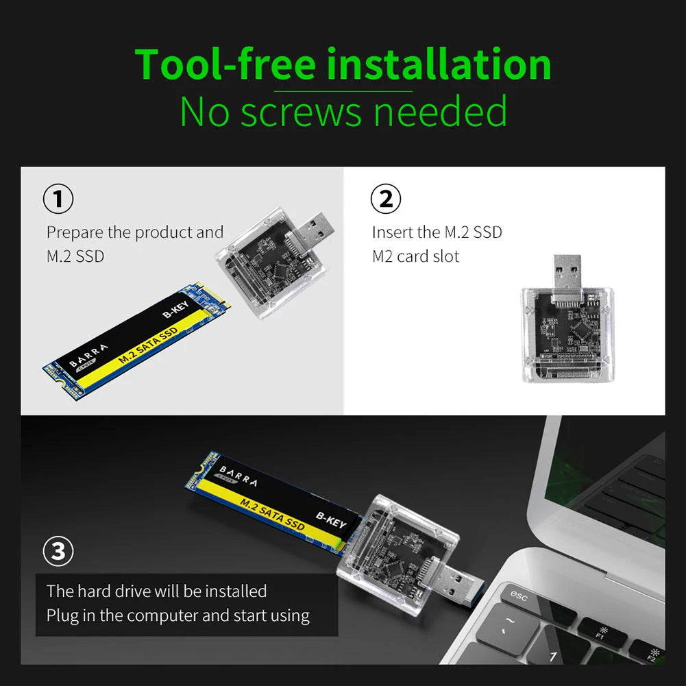 M.2 SSD Case – SATA Chassis with USB 3.0 Gen 1 Adapter, Portable Disk Box for NGFF M.2 SATA SSD
