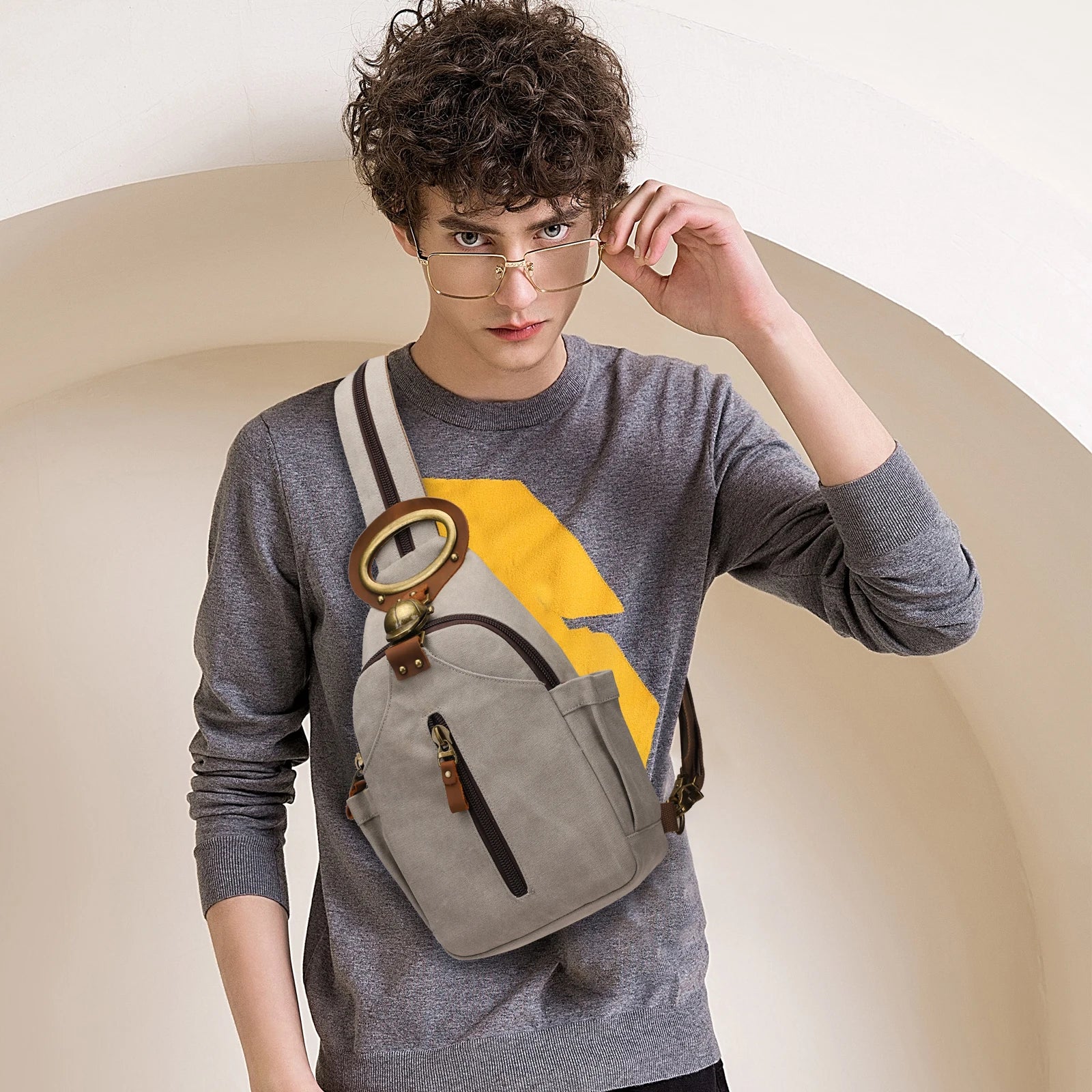 Kouli Buir Canvas Sling Backpack — Convertible Chest Crossbody Daypack for Outdoor Cycling, Hiking & Travel