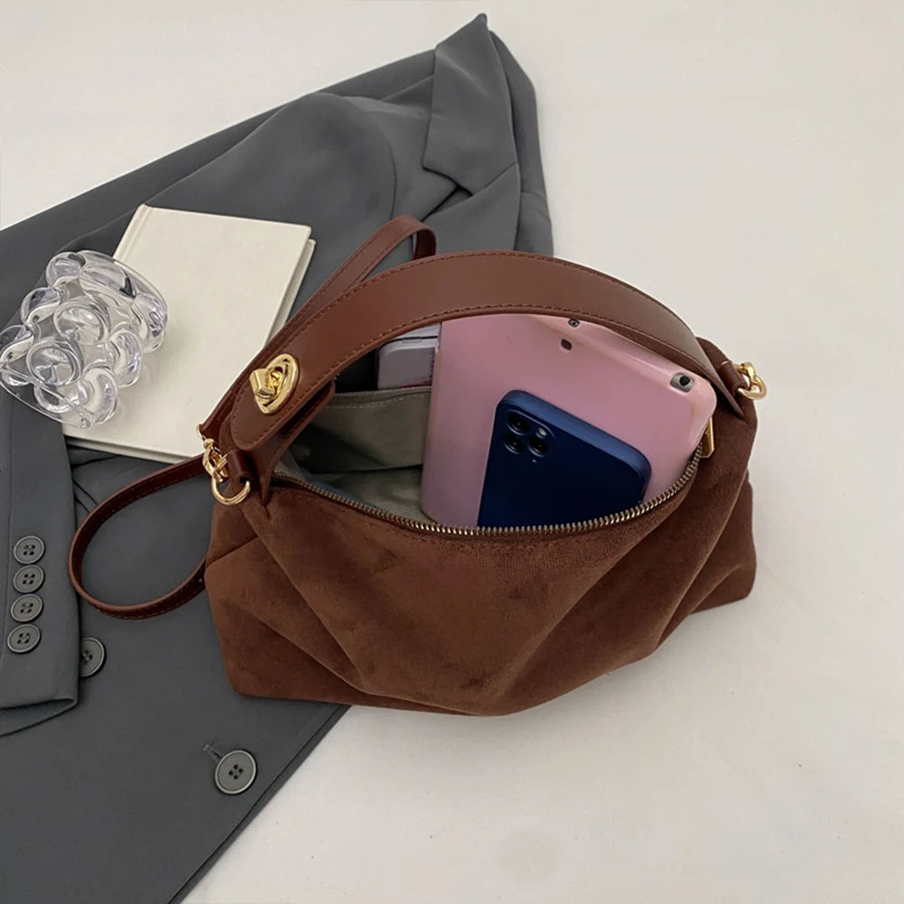 Women’s Suede Crossbody Hobo Bag – Adjustable Strap Satchel with Inner Pocket & Zipper Clutch for Work & Travel 👜✨