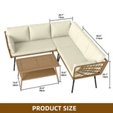 4-Piece L-Shaped Rattan Wicker Patio Furniture Set – Modern Sectional Outdoor Conversation Sofa