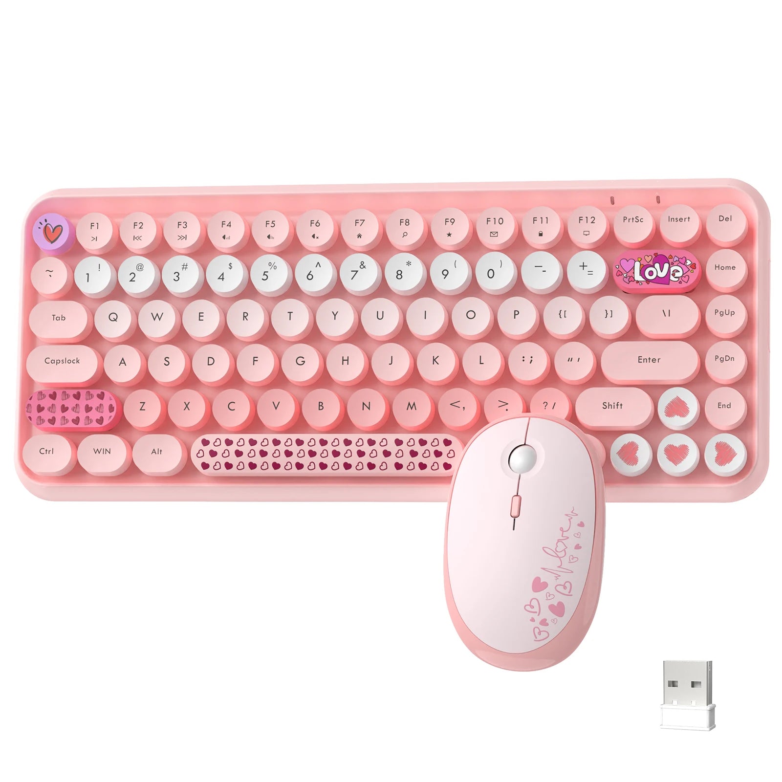 Attack Shark 308i Wireless Keyboard and Mouse Set – Color Gradient Retro Typewriter Style with Cute Round Keycaps
