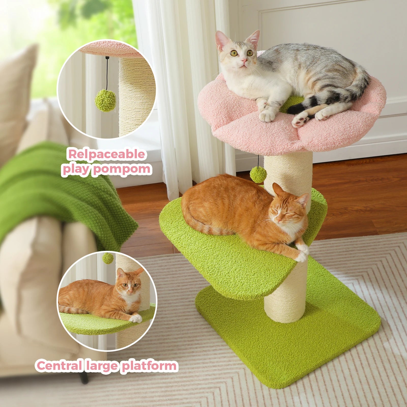 Cat Scratching Post for Large Cats – Tall Cat Tree Tower with Thick Sisal Post, Top Bed & Toy for Indoor Cats & Kittens