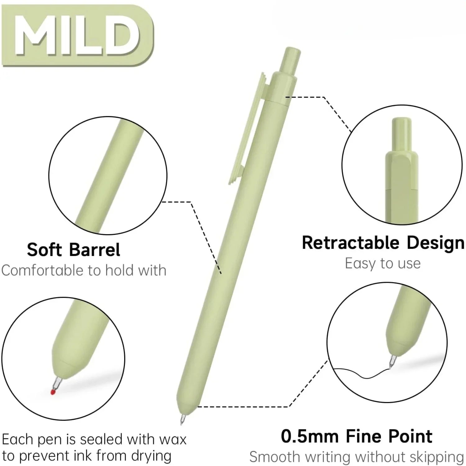 Retractable Soft Gel Ink Pens – 11 Pack, 0.5mm Fine Point Black Ink Cute Pens for School, Office & Journaling