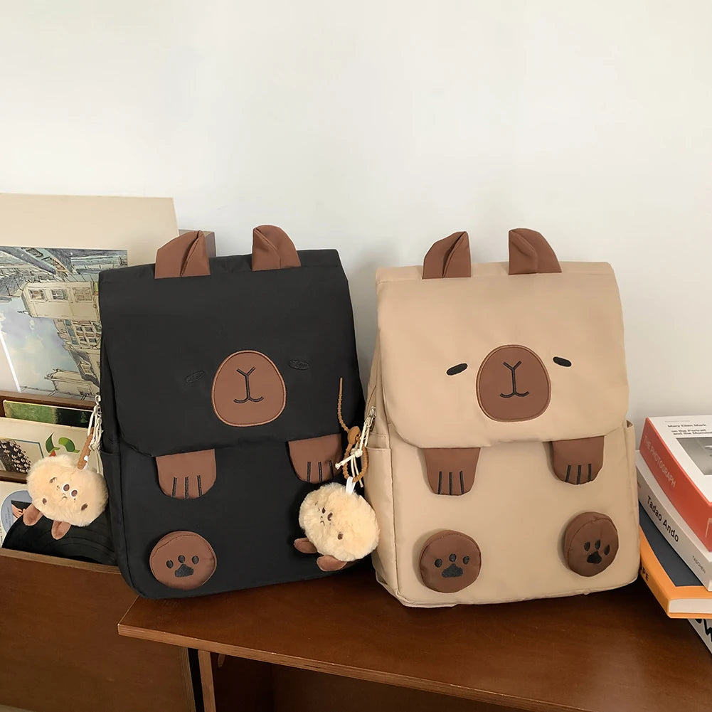 Kawaii Capybara Backpack for Women – Adjustable Strap School & Travel Bookbag with Zipper Closure