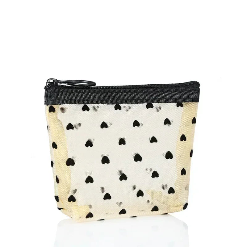 Women’s Black Small Coin Wallet – Mesh Transparent Mini Purse for Earphones, Keys, Cards & Money