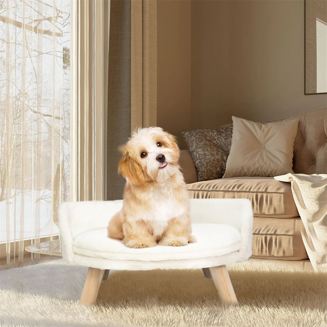 Luxury Cat Bed – Soft Plush Nesting Chair with Cushion Pad, Wooden Legs & Washable Waterproof Design for Small Pets