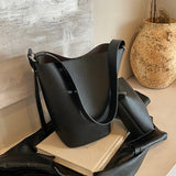 Women’s Vegan Leather Bucket Bag – Adjustable Strap Shoulder & Crossbody Tote