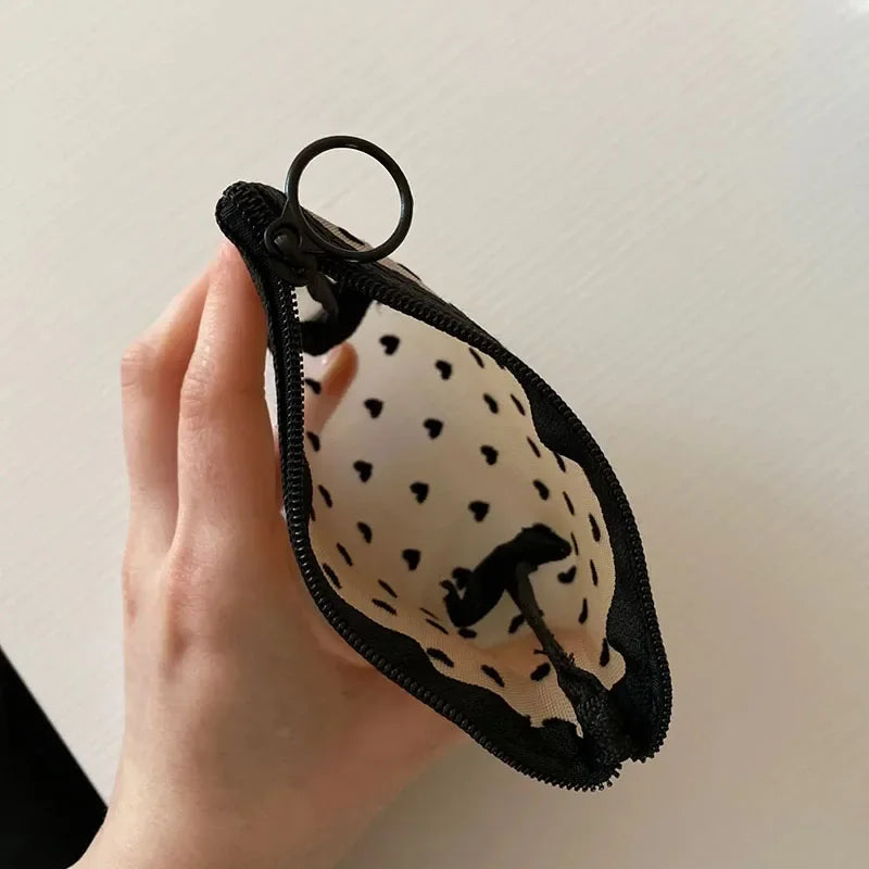 Women’s Black Small Coin Wallet – Mesh Transparent Mini Purse for Earphones, Keys, Cards & Money