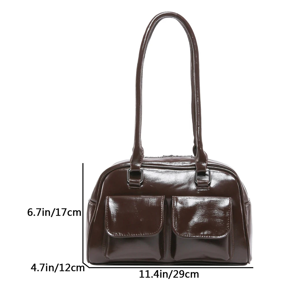 Retro Y2K Under-Arm PU Leather Bag for Women – Multi-Pocket Shoulder Tote & Casual Designer Satchel