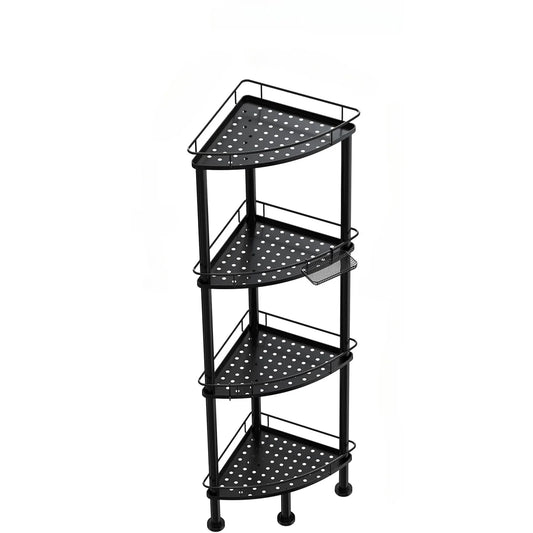 4-Tier Corner Shower Caddy Organizer – Rust-Resistant Metal Bathroom Shelf with Soap Holder & 4 Hooks