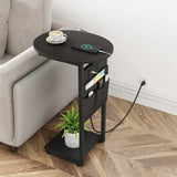 Greige C-Shaped End Table – Sleek Sofa Side Stand for Living Room, Bedroom
