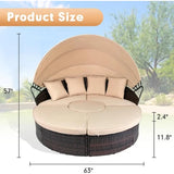 5-Piece Outdoor Patio Daybed with Retractable Canopy – Round Wicker Rattan Sectional Sofa Set