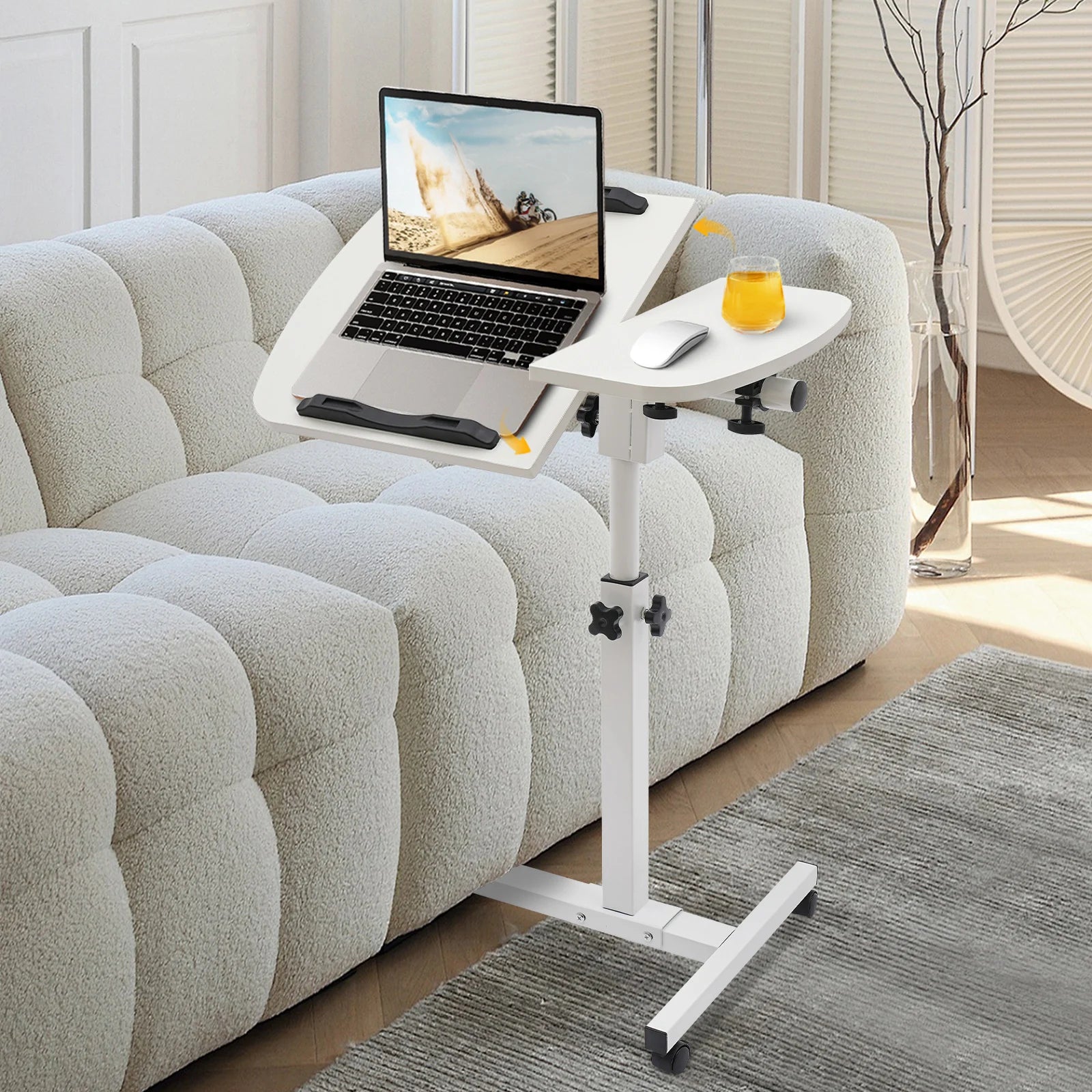 Adjustable Rolling Laptop Desk Stand with Wheels – Mobile Sit-Stand Computer Table