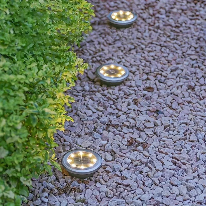 8PCS Solar Power Disk Lights – 8 LED Outdoor Garden Ground Lights | Waterproof Pathway, Deck & Landscape Illumination