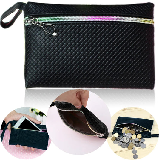 Women’s PU Leather Wristlet Clutch Purse – Double-Zip Travel Wallet with Smartphone Compartment & Elegant Design