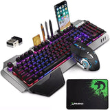 Wireless Gaming Keyboard & Mouse Set – Rainbow RGB Backlit Rechargeable Keyboard with 7-Color Silent Mouse & Gaming Pad