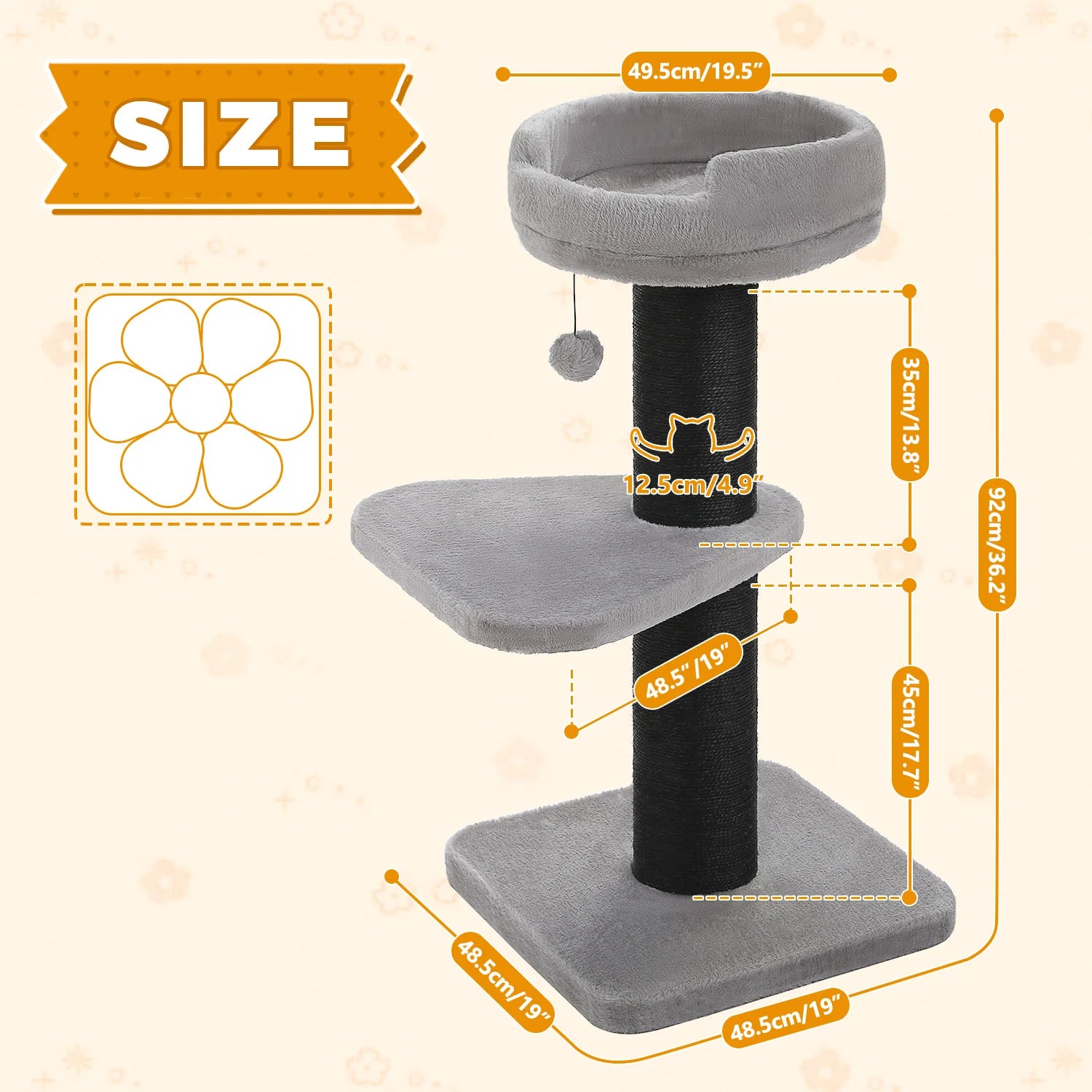 Cat Scratching Post for Large Cats – Tall Cat Tree Tower with Thick Sisal Post, Top Bed & Toy for Indoor Cats & Kittens