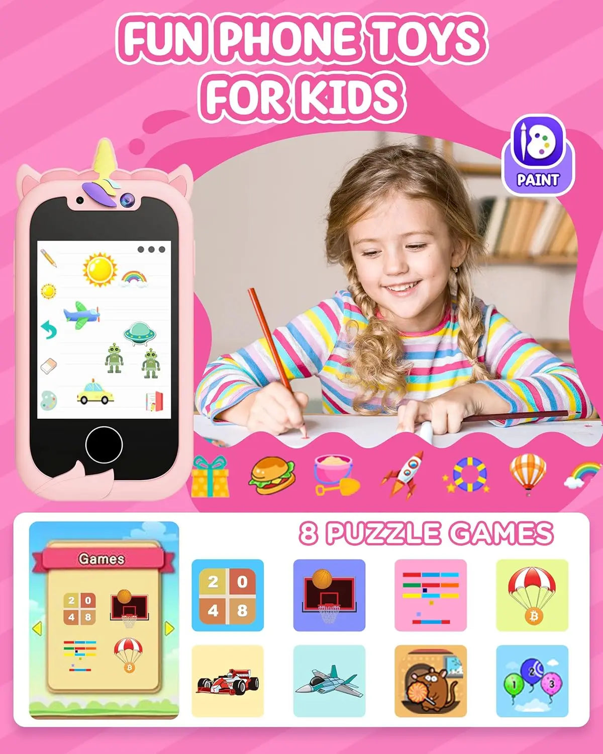 Kids Smart Phone Toy for Girls – Educational Learning Play Cell Phone with Music, Games & Lights, Perfect Birthday or Christmas Gift (Ages 3–10)
