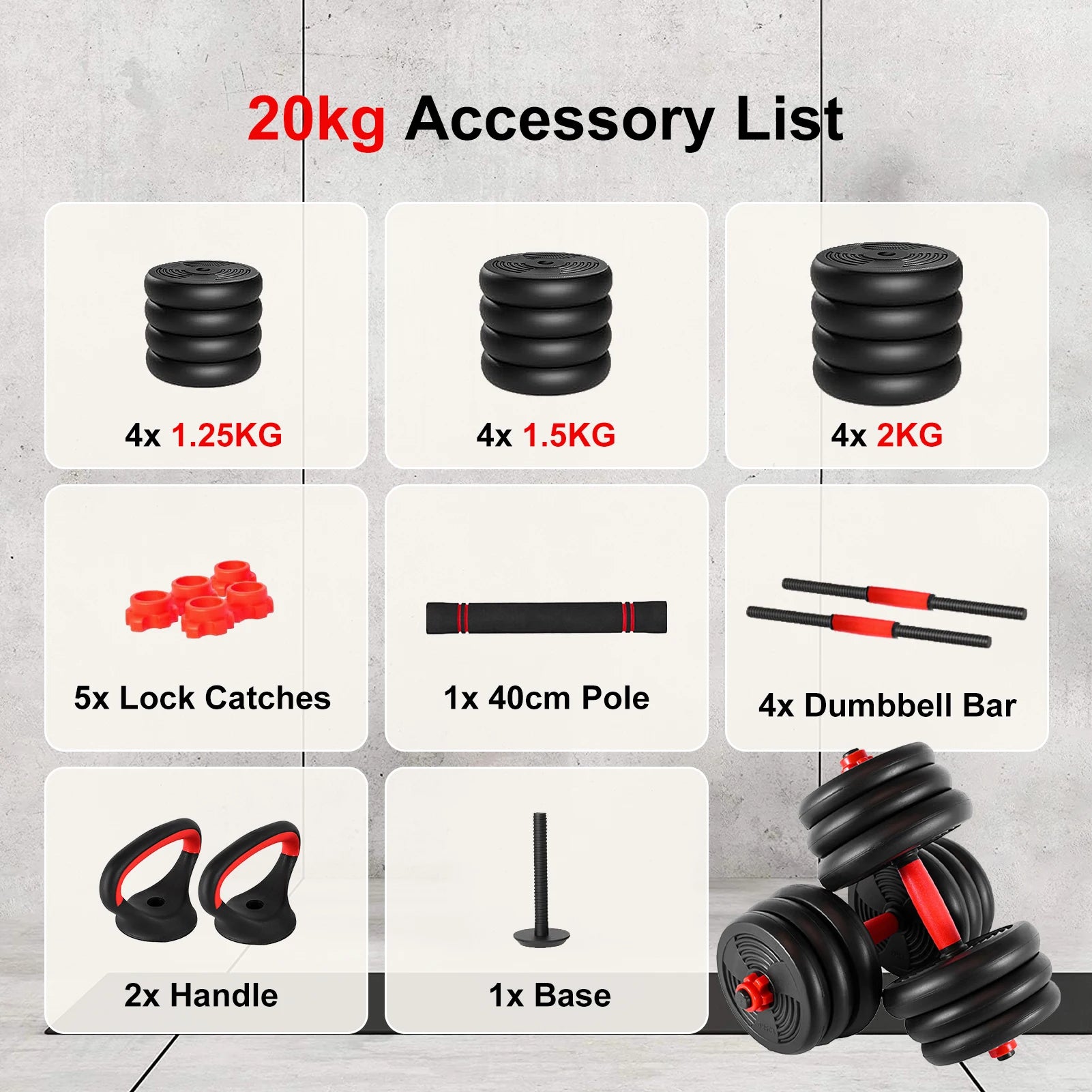 44LB Adjustable Multifunction Dumbbell Set – Dumbbell, Barbell, Kettlebell & Push-Up Home Gym System