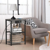 Bedside Table with Charging Station – 3-Tier Nightstand with USB Ports & Power Outlets, Side Table with Storage Rack for Bedroom & Living Room