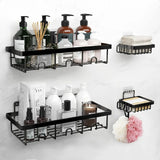 4-Pack Adhesive Stainless-Steel Shower Caddy Organizer – Rustproof Wall Shelves with Hooks