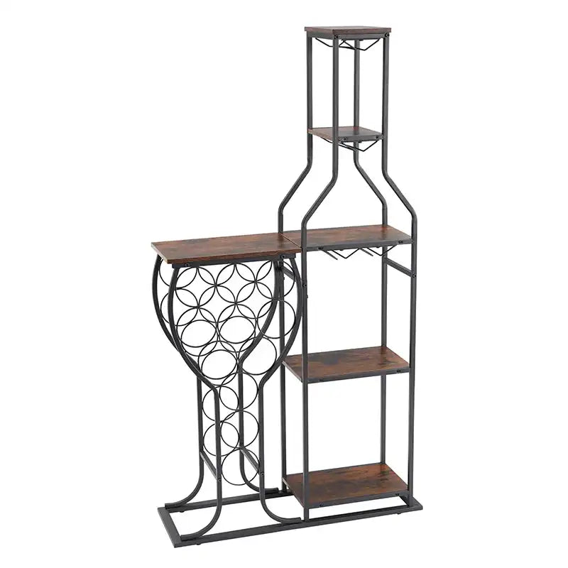 11-Bottle 5-Tier Freestanding Wine Baker’s Rack with Glass Holder & Storage Shelves