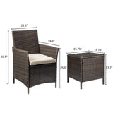 “3-Piece Outdoor Patio Bar Set – PE Rattan Wicker Table & Cushioned Chairs with Tempered Glass Top in Brown & Beige”