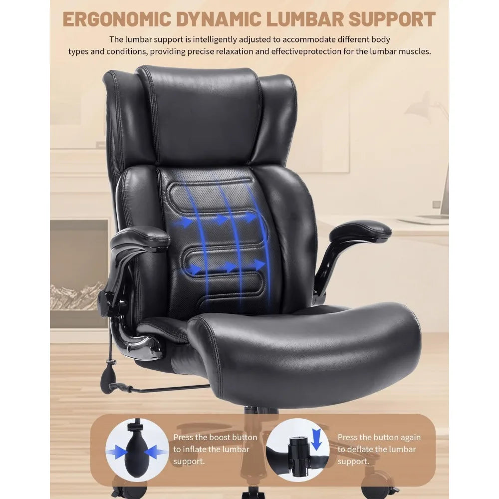 💺 Executive High-Back Desk Chair – Big & Tall Office Chair with Thigh Exerciser & Adjustable Lumbar Support
