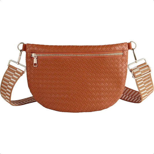 Women’s Woven Crossbody Sling Bag – PU Leather Belt Fanny Pack, Chest & Shoulder Bum Bag for Travel, Casual & Daily Wear