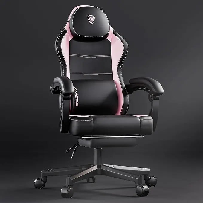 Ergonomic Gaming Chair with Pocket Spring Cushion – High-Back Gaming & Office Chair with Massage Lumbar Pillow, Adjustable Footrest & Headrest