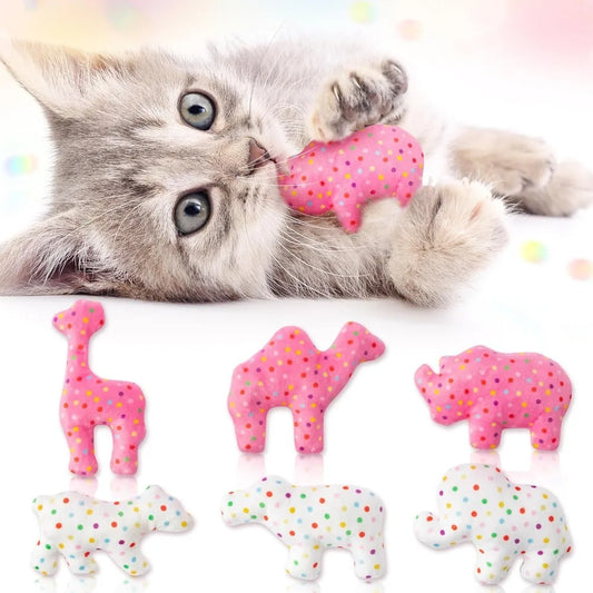 6PCS Frosted Animal Cookie Catnip Toys – Crinkle Paper Sound Plush Gift Set for Cats & Kittens, Interactive Indoor Play