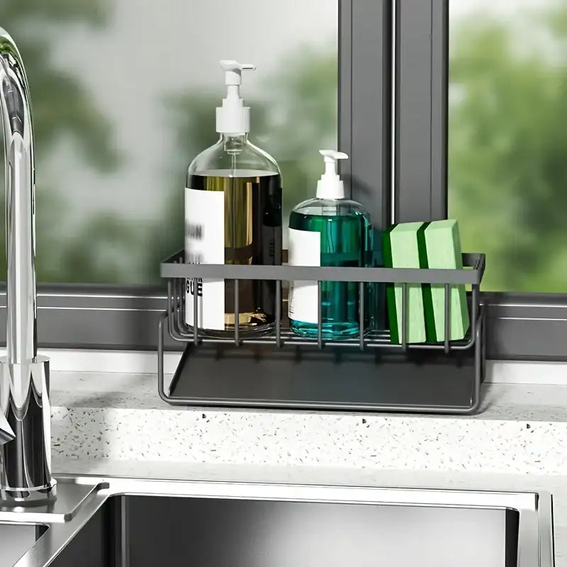 Multi-Functional Kitchen Sink Caddy Organizer – 9.1″ Wide Sponge & Dishcloth Drain Rack