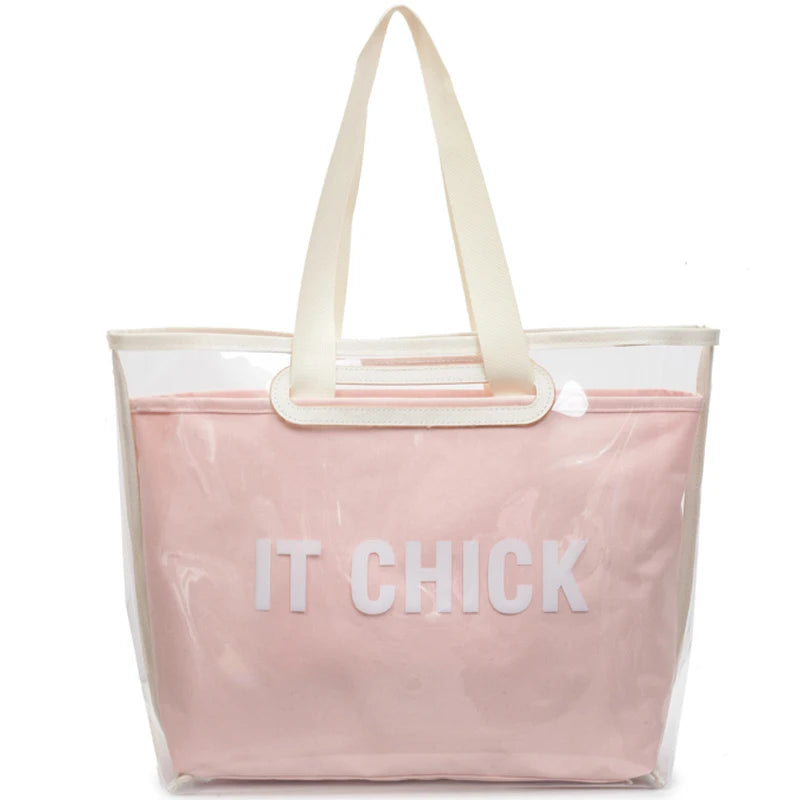 Women’s PVC clear jelly tote bag – large-capacity waterproof handbag, multifunctional transparent purse for beach, summer & daily use