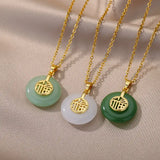 Gold-Color Stainless Steel Round Jade Lucky Necklace for Women & Men – Retro Blessing Pendant 🎁💫