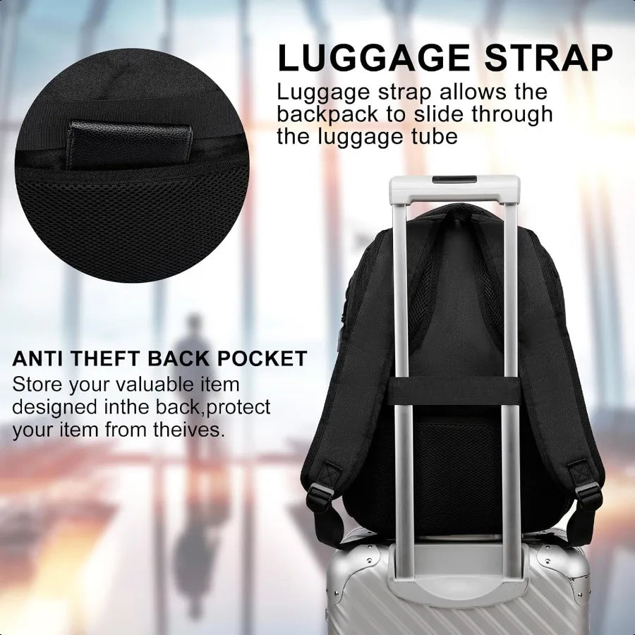 15.6" Anti-Theft School Laptop Backpack – Water-Resistant USB Charging Bookbag for Teen Boys & Men | Ergonomic Travel Daypack