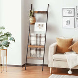 5-Tier Rustic Brown Blanket Ladder with 10 Hooks – Wall-Leaning Storage Rack for Living Room, Bedroom, Bathroom