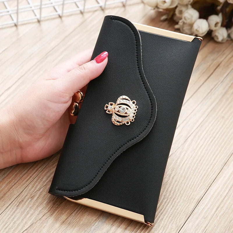Women’s Crown Style Long Wallet – Elegant PU Leather Hasp & Zipper Clutch with Coin Pocket, Card Holder & Portable Design
