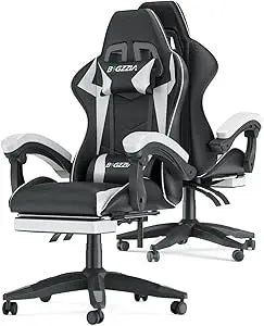 Ergonomic Gaming Chair with Footrest – Racing Style Computer Chair with Lumbar Support, Adjustable Height, Reclining Back & Headrest