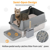 Enclosed Stainless Steel Cat Litter Box with Lid, Extra-Large Metal Tray & High Walls for Big Cats